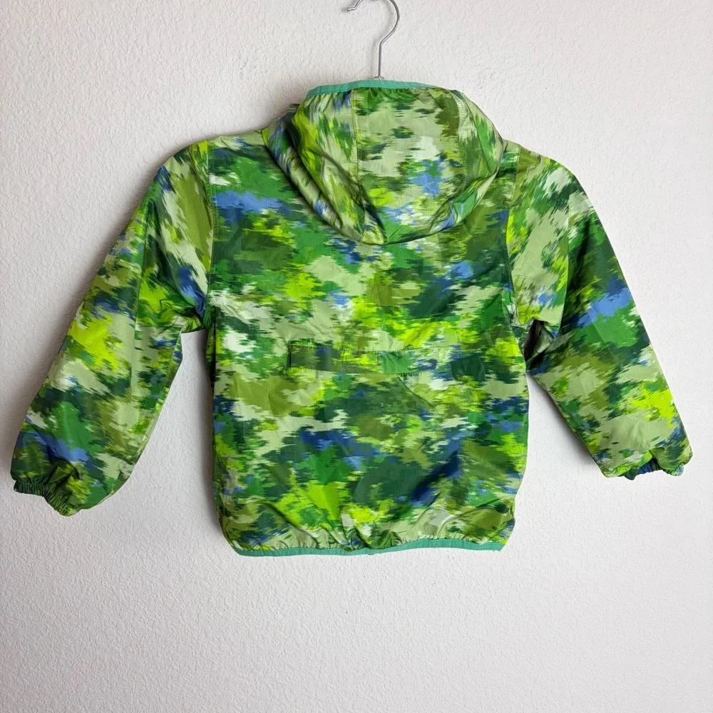 Lands End Kids Green Abstract Camo Hooded Windbreaker Jacket XS 4-5